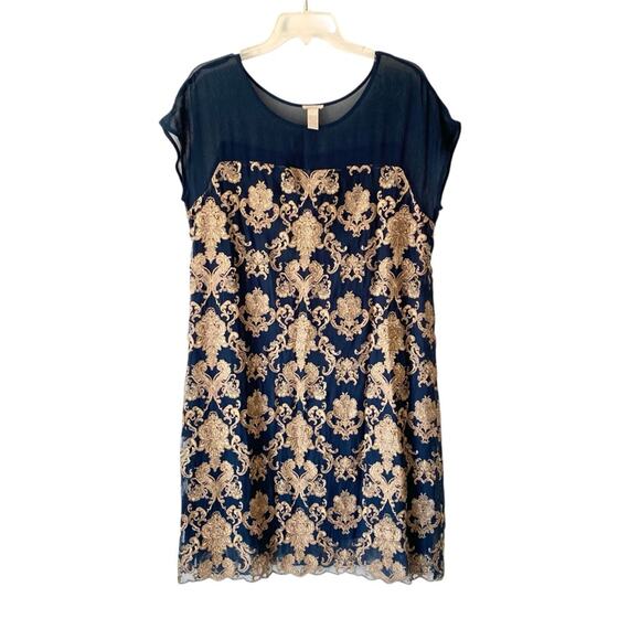 Sundance Dresses & Skirts - Sundance Teal Blue Gold Embroidery Shift Dress size large